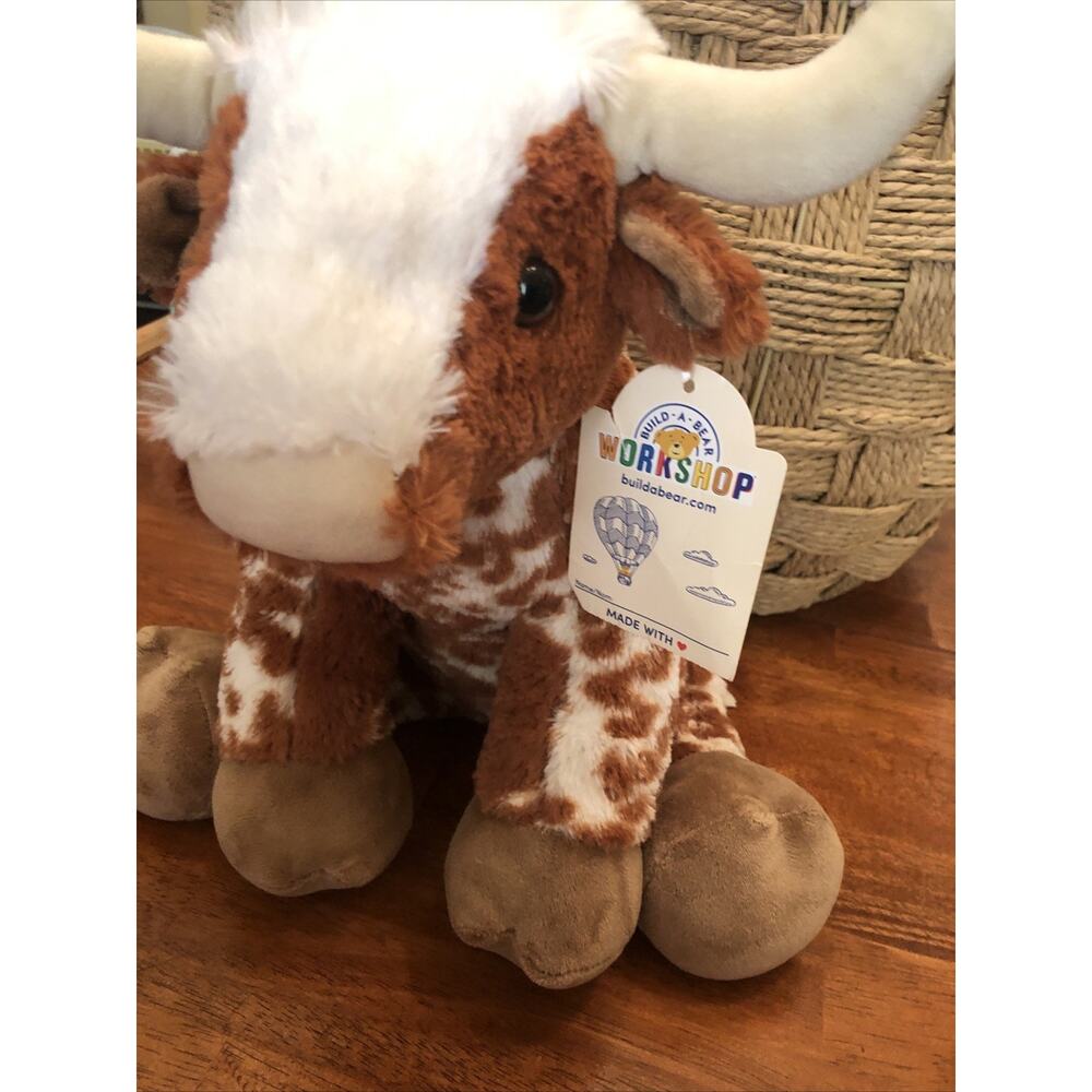 Build a Bear Workshop Bull Brown White Longhorn Horns Plush Stuffed BABW 14" New - Picture 5 of 9
